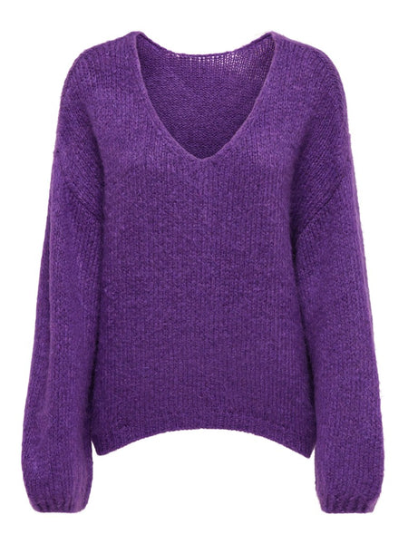 JDY Reversible V-Neck Knit Jumper in Purple