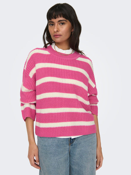 JDY Striped O-Neck Pullover in Pink