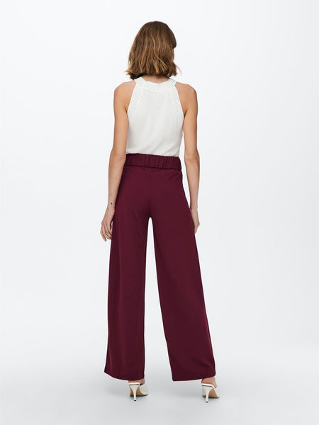 JDY Wide Leg Trousers in Burgundy