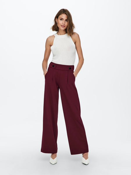 JDY Wide Leg Trousers in Burgundy