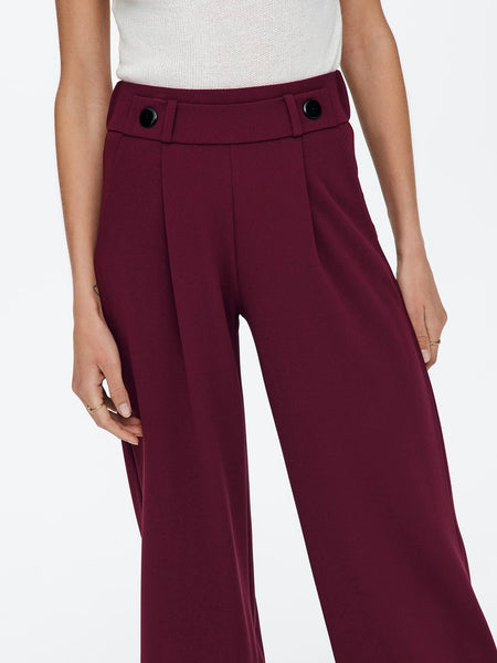 JDY Wide Leg Trousers in Burgundy