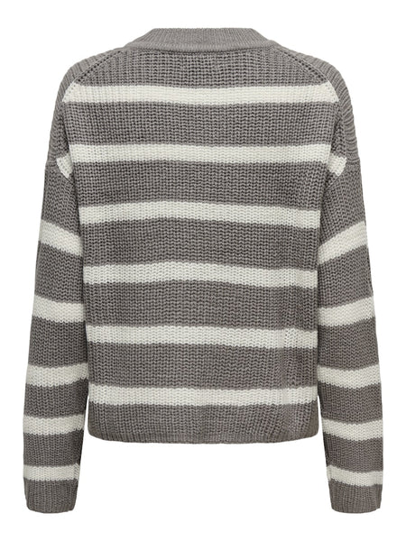 JDY Striped Round Neck Knit Jumper in Grey