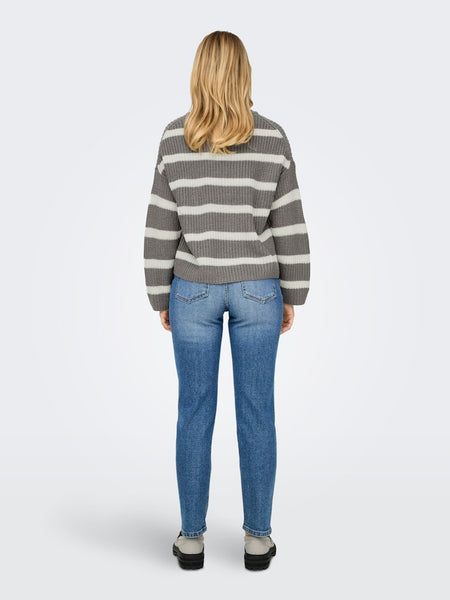 JDY Striped Round Neck Knit Jumper in Grey