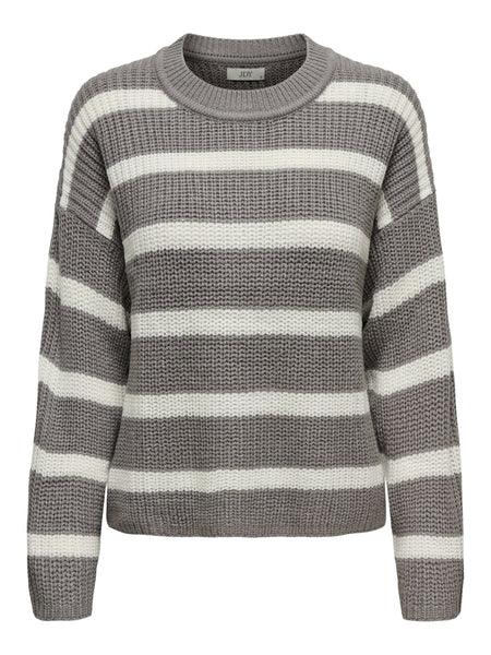 JDY Striped Round Neck Knit Jumper in Grey