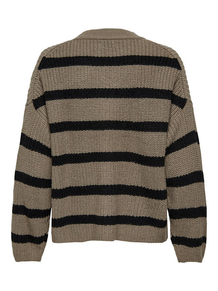 JDY Striped Round Neck Knit Jumper in Brown