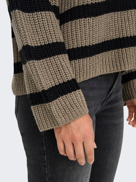 JDY Striped Round Neck Knit Jumper in Brown