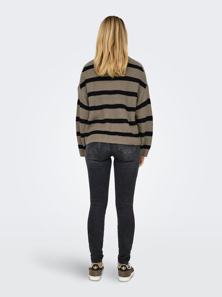 JDY Striped Round Neck Knit Jumper in Brown