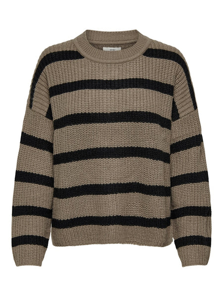 JDY Striped Round Neck Knit Jumper in Brown