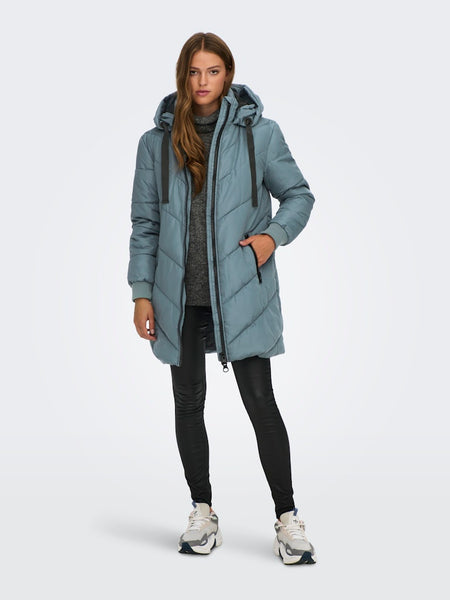 JDY Padded Jacket With Hood in Teal