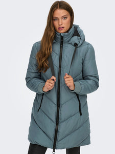 JDY Padded Jacket With Hood in Teal
