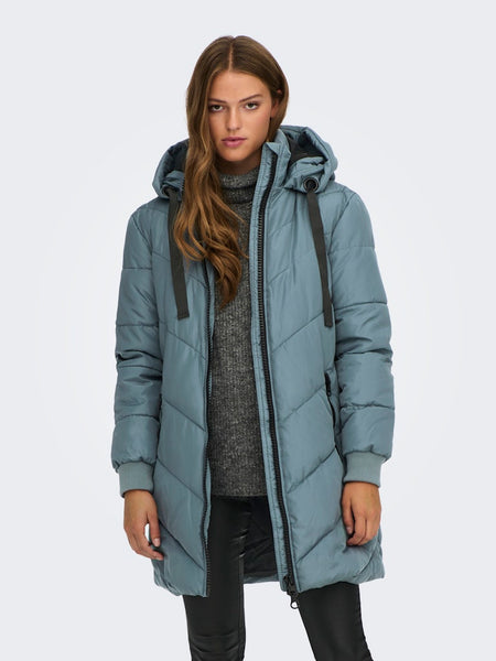 JDY Padded Jacket With Hood in Teal