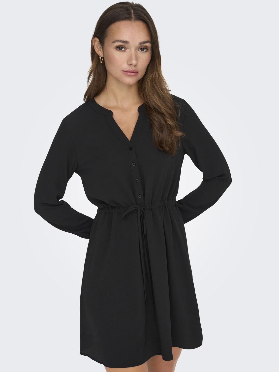 JDY Long Sleeve Short Shirt Dress in Black