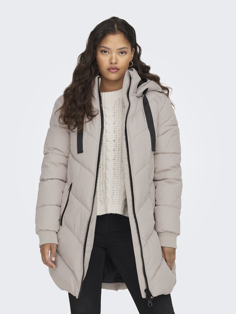 JDY Padded Jacket With Hood in Beige