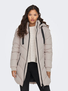 JDY Padded Jacket With Hood in Beige
