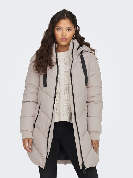 JDY Padded Jacket With Hood in Beige