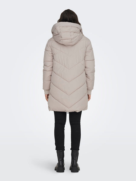 JDY Padded Jacket With Hood in Beige