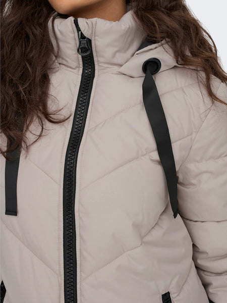 JDY Padded Jacket With Hood in Beige
