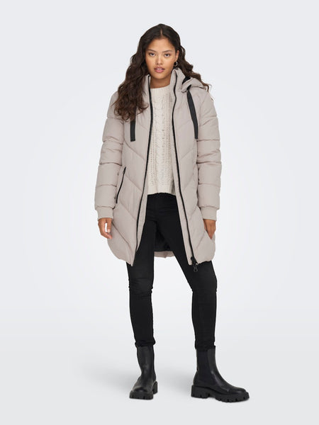 JDY Padded Jacket With Hood in Beige