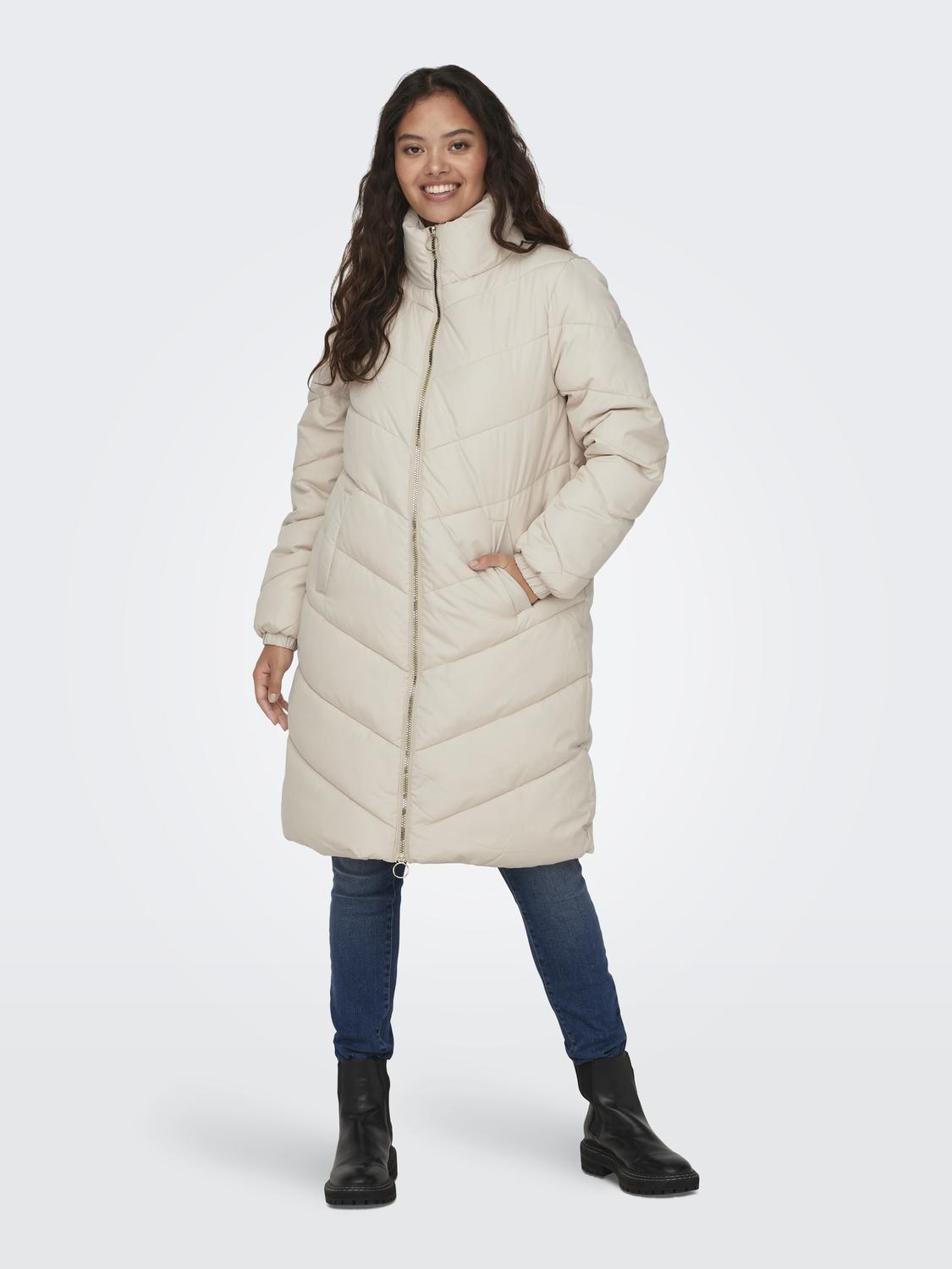 JDY Long Padded Jacket in Cream