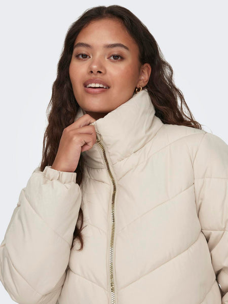 JDY Long Padded Jacket in Cream