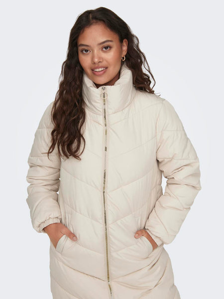 JDY Long Padded Jacket in Cream