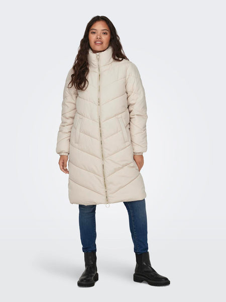 JDY Long Padded Jacket in Cream