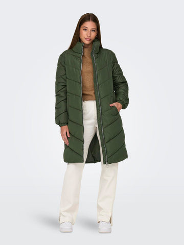 JDY Long Padded Jacket in Green