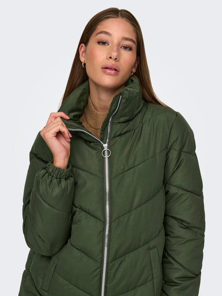 JDY Long Padded Jacket in Green