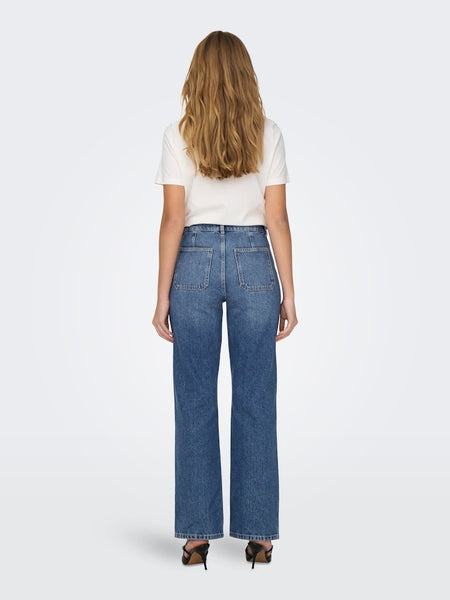 JDY High Waist Wide Leg Jeans in Medium Blue