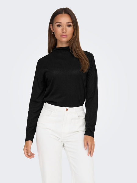 JDY Long Sleeve Funnel Neck Top in Black