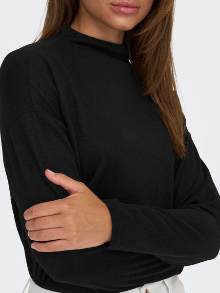 JDY Long Sleeve Funnel Neck Top in Black