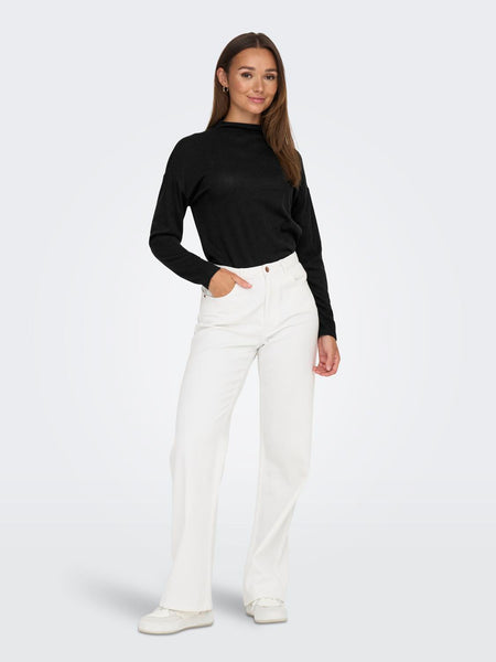 JDY Long Sleeve Funnel Neck Top in Black