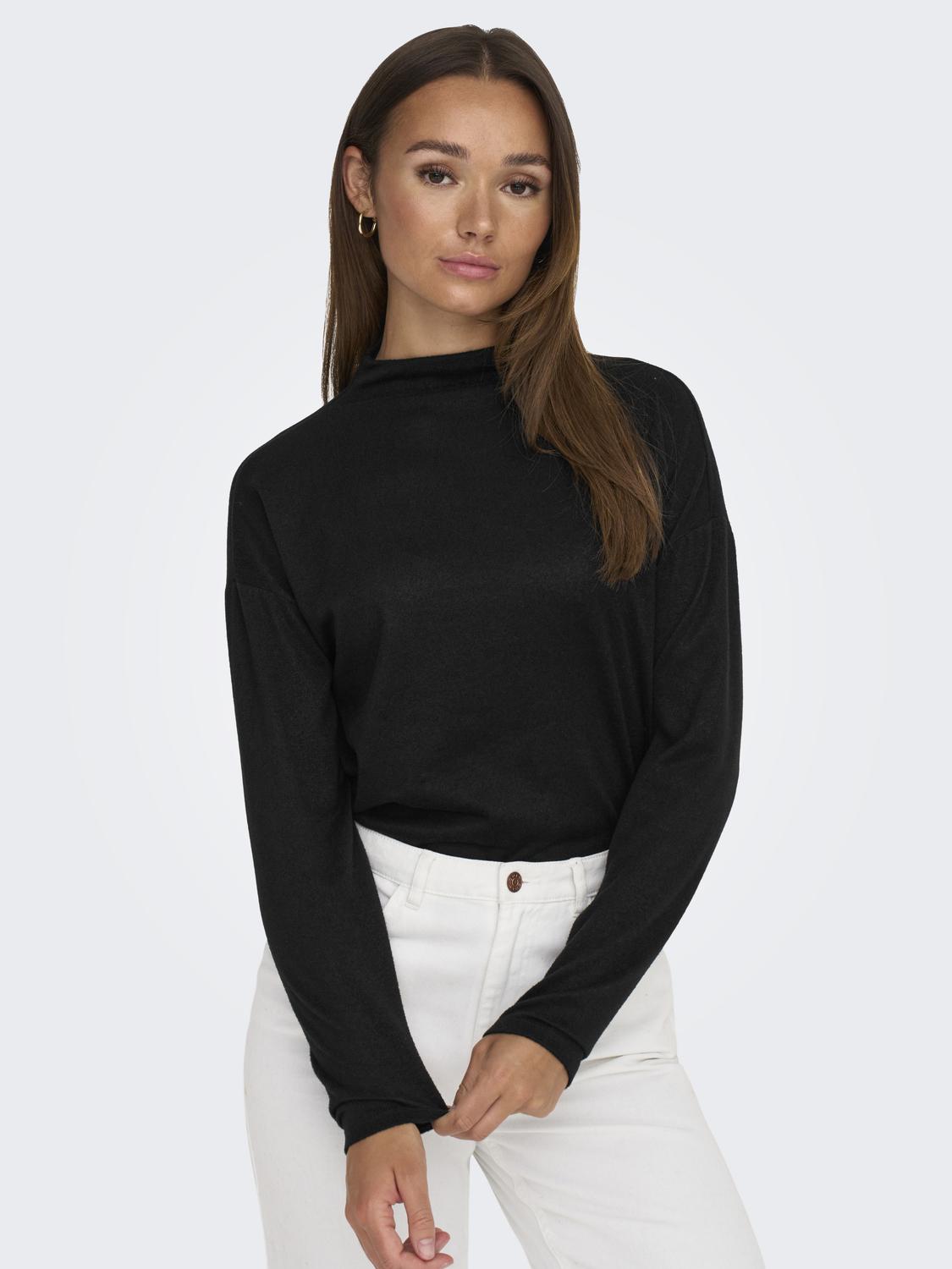 JDY Long Sleeve Funnel Neck Top in Black