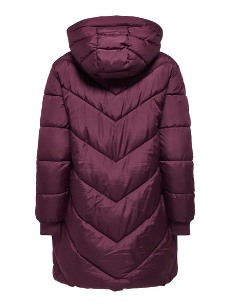 JDY Padded Jacket With Hood in Burgundy