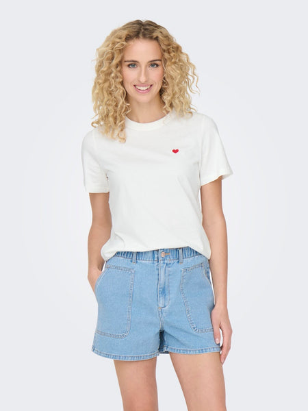JDY Embroidered Heart T-Shirt in White