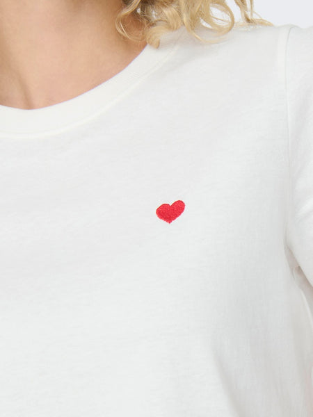 JDY Embroidered Heart T-Shirt in White