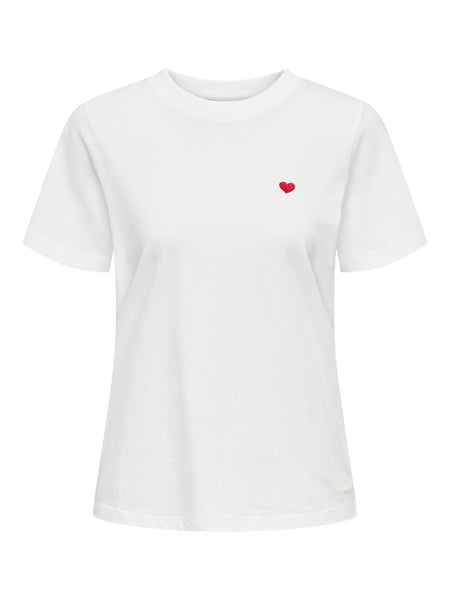 JDY Embroidered Heart T-Shirt in White
