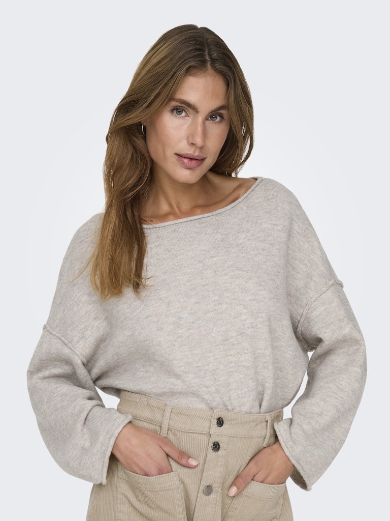 JDY Boat Neck Knit Jumper in Beige