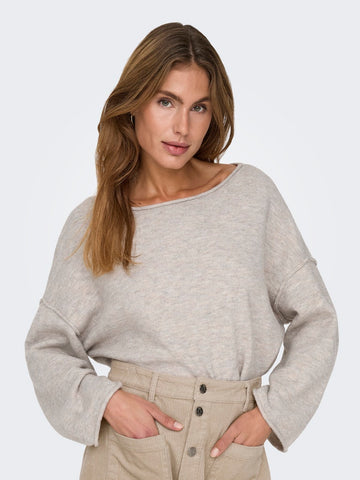 JDY Boat Neck Knit Jumper in Beige
