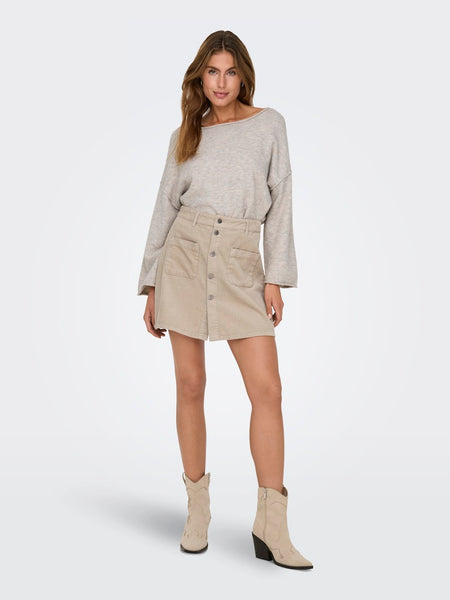 JDY Boat Neck Knit Jumper in Beige