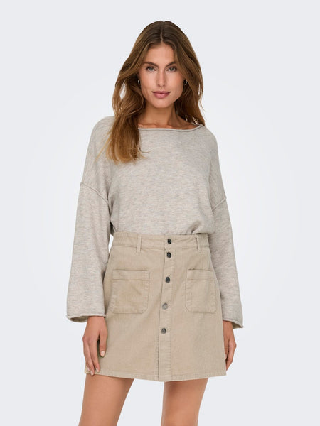 JDY Boat Neck Knit Jumper in Beige