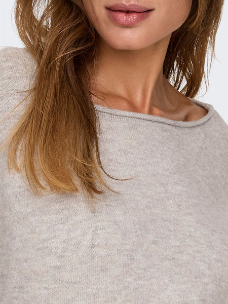 JDY Boat Neck Knit Jumper in Beige