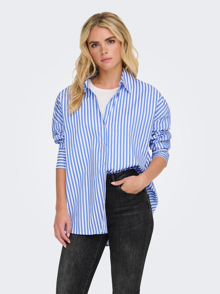 JDY Striped Loose Fit Shirt in Blue