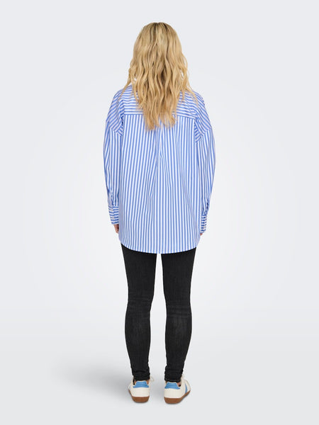 JDY Striped V-Neck Shirt in Blue
