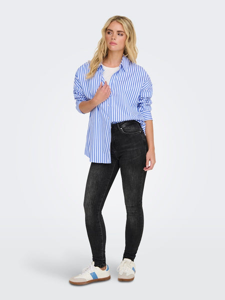JDY Striped V-Neck Shirt in Blue