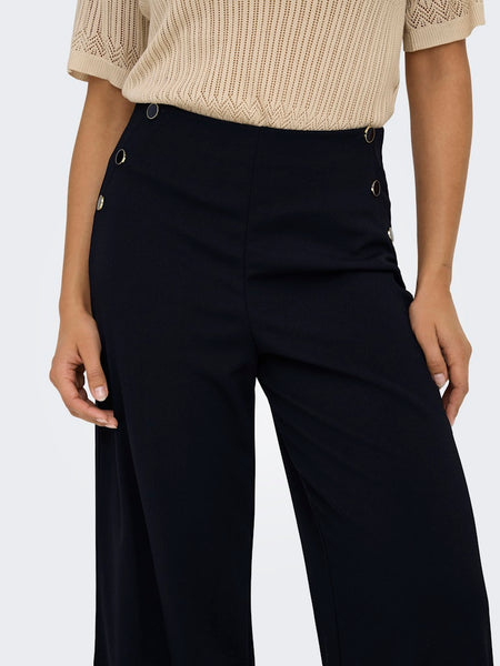 JDY Side Button Detail Wide Leg Trousers in Black