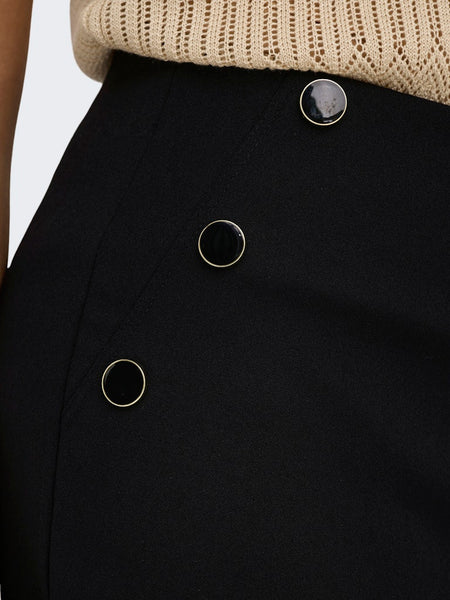 JDY Side Button Detail Wide Leg Trousers in Black