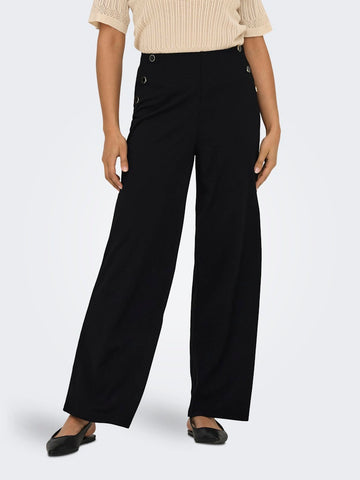 JDY Side Button Detail Wide Leg Trousers in Black
