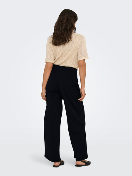 JDY Side Button Detail Wide Leg Trousers in Black
