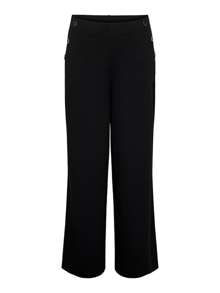 JDY Side Button Detail Wide Leg Trousers in Black
